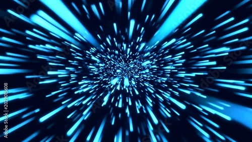 Abstract Hyperspace Jump Through Blue Starfield Tunnel in Deep Space.