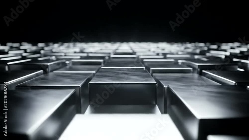 Abstract Metallic Grid Background Loop - Futuristic Dark Surface with Reflective Blocks.