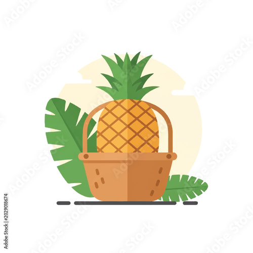 Canvas Print Pineapple in a Wooden Basket Illustration.