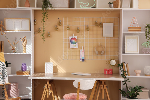 Stylish teenage room with c...