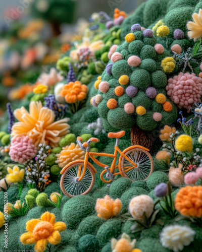 Felt bicycles among the flowers