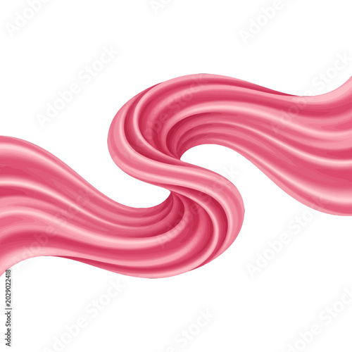 A smooth abstract wave of pink liquid flowing across a clean white background
