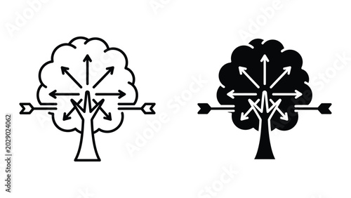 Minimalist tree with directional arrows icon