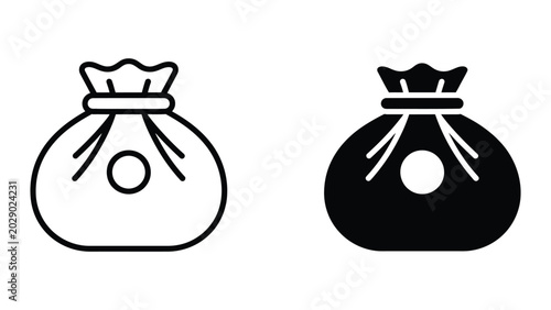 Black and white money bag icon pair