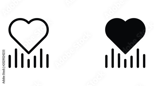 Outline and filled heart icons with sound waves