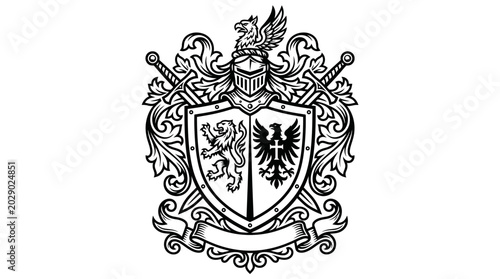 Heraldic Shield Crest with Lion and Eagle Emblem