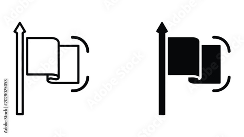 Black and white flag waving icons set