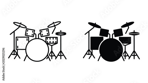 Black and white drum kit illustration comparison