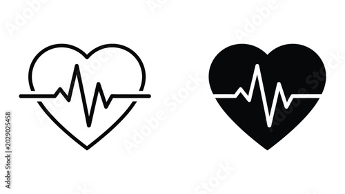 Heart with heartbeat line icon pair