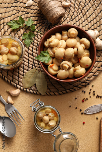 Bowl with tasty canned mush...