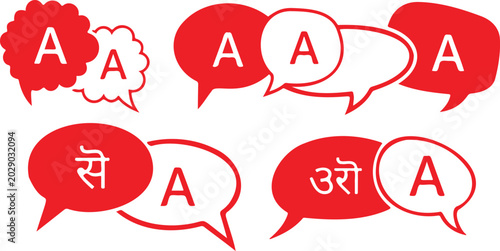 Quadro su tela Set of red speech bubbles with letter a and devanagari script
