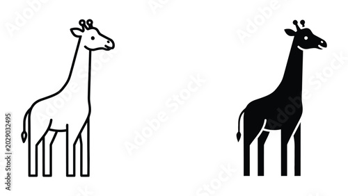 Two giraffes in contrasting black and white line art