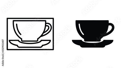 Minimalist cup and saucer icon pair