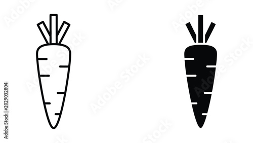 Black and white carrot icon pair with green tops