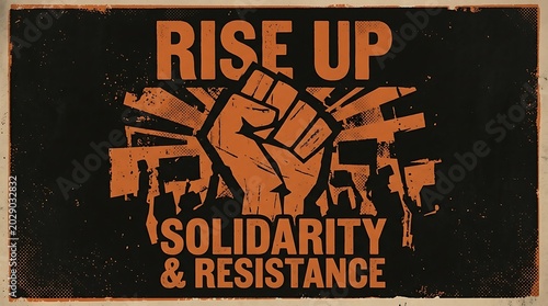 Fist Raised in Solidarity and Resistance on Vintage Distressed Background with Bold Typography