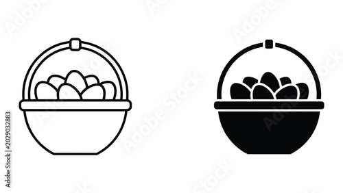 Basket of eggs illustration with black and white contrast