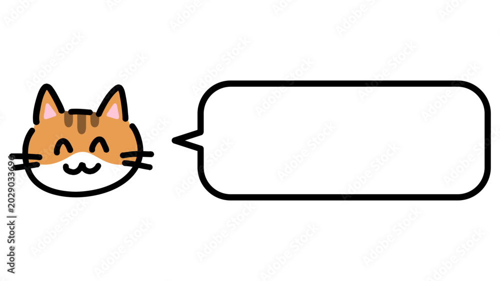 Fototapeta premium にこにこ笑顔の手描きの猫と角丸の吹き出しのイラスト