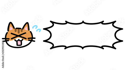 焦りの表情を浮かべた猫とギザギザの吹き出しのイラスト