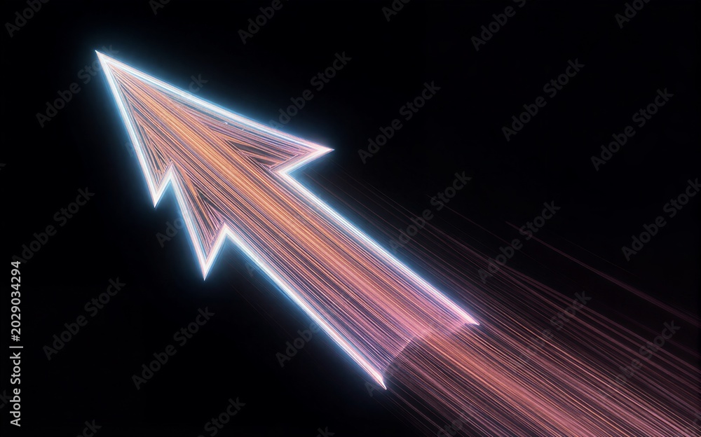 Fototapeta premium Glowing digital arrow points upward symbolizing progress and forward