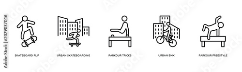 Tableau sur toile Extreme Urban Sports and Freestyle Action icon line illustration