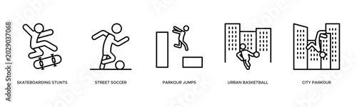 Photos Urban Street Sports and Freestyle Culture icon line illustration