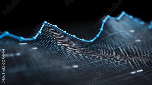 Abstract Digital Data Visualization of Stock Market Trends with Blue Graph Lines on Dark Background for Financial Analysis and Investment Insights
