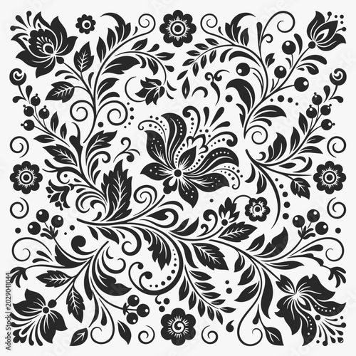 Floral pattern designs in a traditional russian folk art style. Vector Illustration
