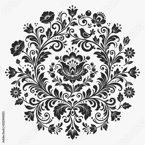 Floral pattern designs in a traditional russian folk art style. Vector Illustration
