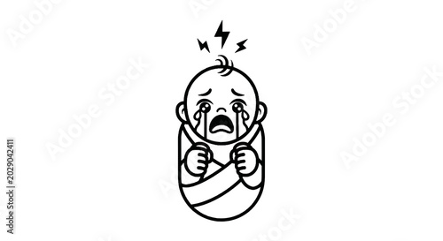 Foto Angry baby with fists clenched tight.