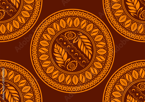 African Circle Tribal Textile Pattern with Ethnic Prints, Minimal Hand Drawn Artwork, Aztec Folk Design, Seamless Cultural Fabric Background Inspired by Traditional Fashion