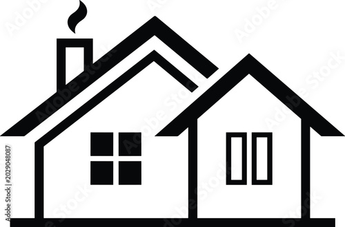 Minimal house silhouette illustration, overlapping residential buildings design, modern real estate concept, simple geometric home architecture artwork