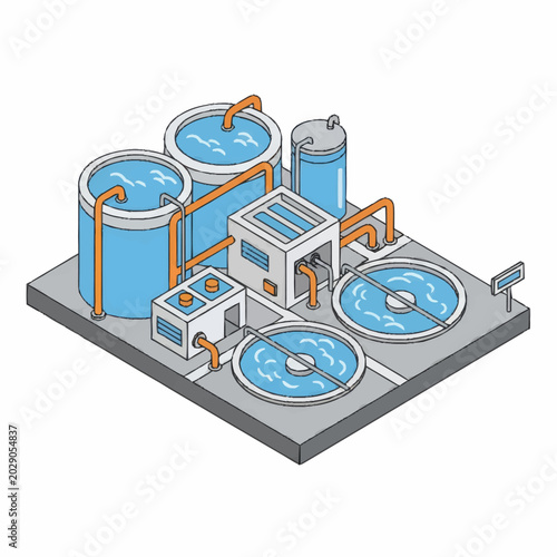 Water Treatment Plant Industrial Facility Illustration.