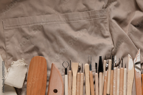 Set of sculptor tools and c...