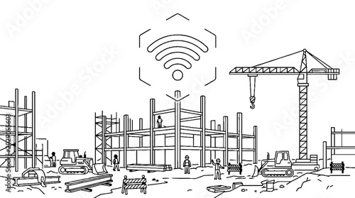 Connected smart construction site with digital communication signal