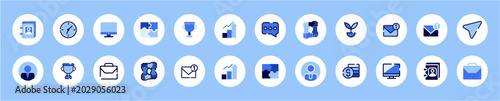 Flat Line Business and Financial Technology Vector Icon Set