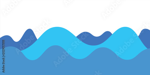 Billede på lærred Set of blue sea, ocean waves separation shape, border, divider vector illustrati