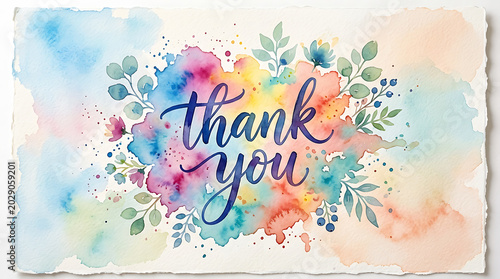 Watercolor thank you lettering with floral elements on transparent background high quality