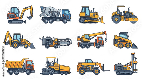 Obraz na plátně Collection of Construction Vehicles and Heavy Machinery.