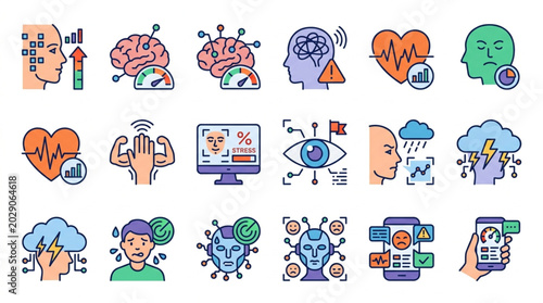 Collection of Icons Representing Artificial Intelligence and Human Mind Concepts.