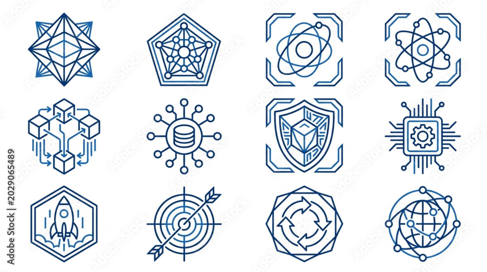 Fototapeta premium Collection of futuristic technology and science icons.