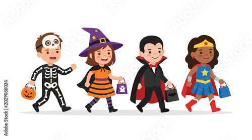 Photos Children in costumes celebrating Halloween with treats