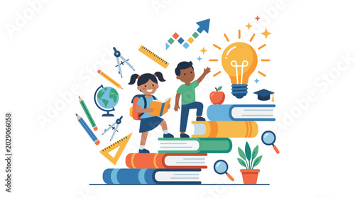 Quadro su tela Children Learning and Exploring Knowledge Through Books