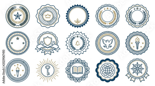 Collection of Vintage Hand Drawn Seals and Badges.