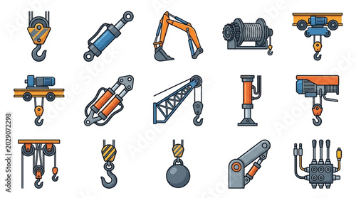 Vászonkép Collection of Industrial Lifting Equipment and Components.