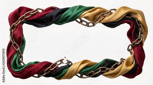 Horizontal Juneteenth Emancipation Banner with Broken Chains and Ribbons