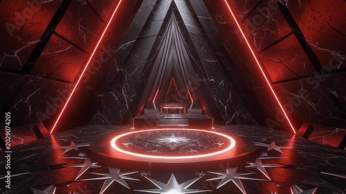Futuristic Sci-Fi Throne Room with Neon Red Lighting and Geometric Patterns