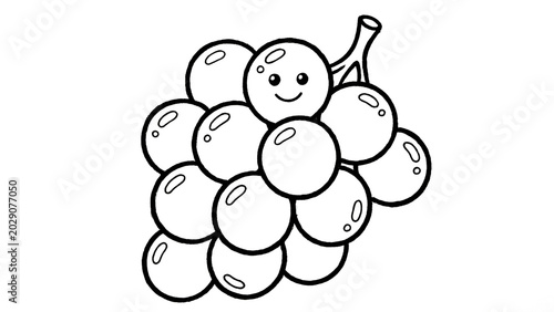 Cute fruit coloring book collection for kids featuring kawaii apples, bananas, watermelon, strawberries, pineapples, oranges, grapes, coconuts, and mangoes in simple black and white line art