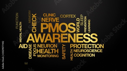 PMOS awareness Polyendocrine Metabolic Ovarian Syndrome awareness concept Animated Tag Word Cloud kinetic typography, Text Design Animation typography seamless loop video motion graphics golden black 
