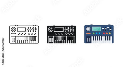 Music synthesizer keyboard icon set - Editable line icons. Vector illustration - Glyph and solid icon set - Icon vector