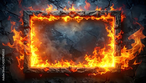 Fiery rectangle frame with flames burning.